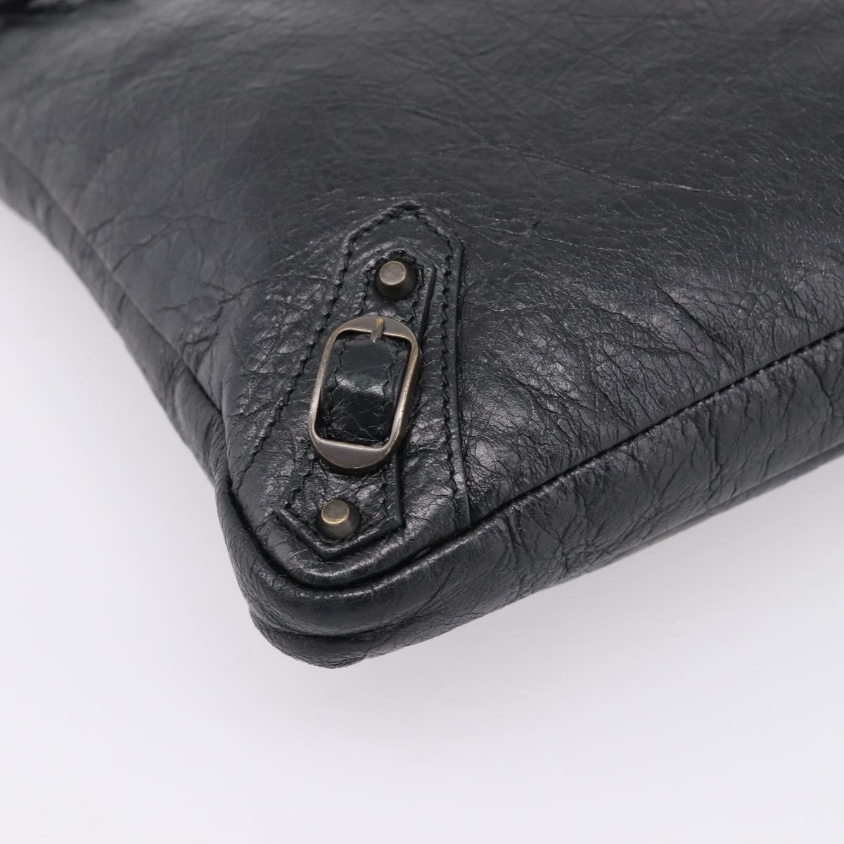 Balenciaga Classic Flat Shoulder Bag Leather Black 310250 Auth LN024V