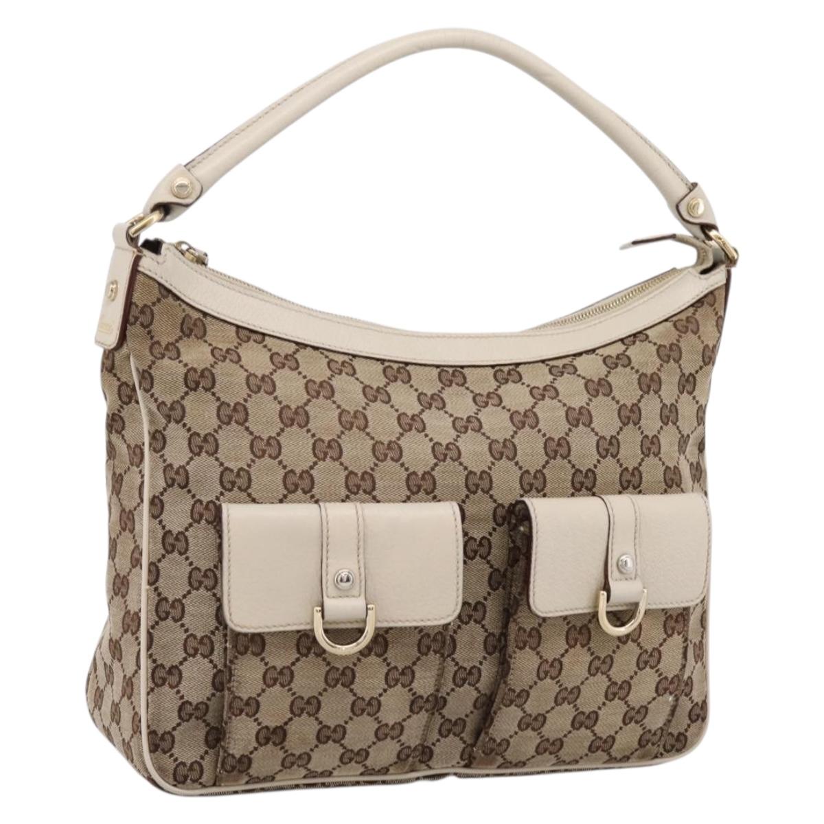 GUCCI GG Canvas Abbey Shoulder Bag Beige Gold Tone 153025 Auth LN025