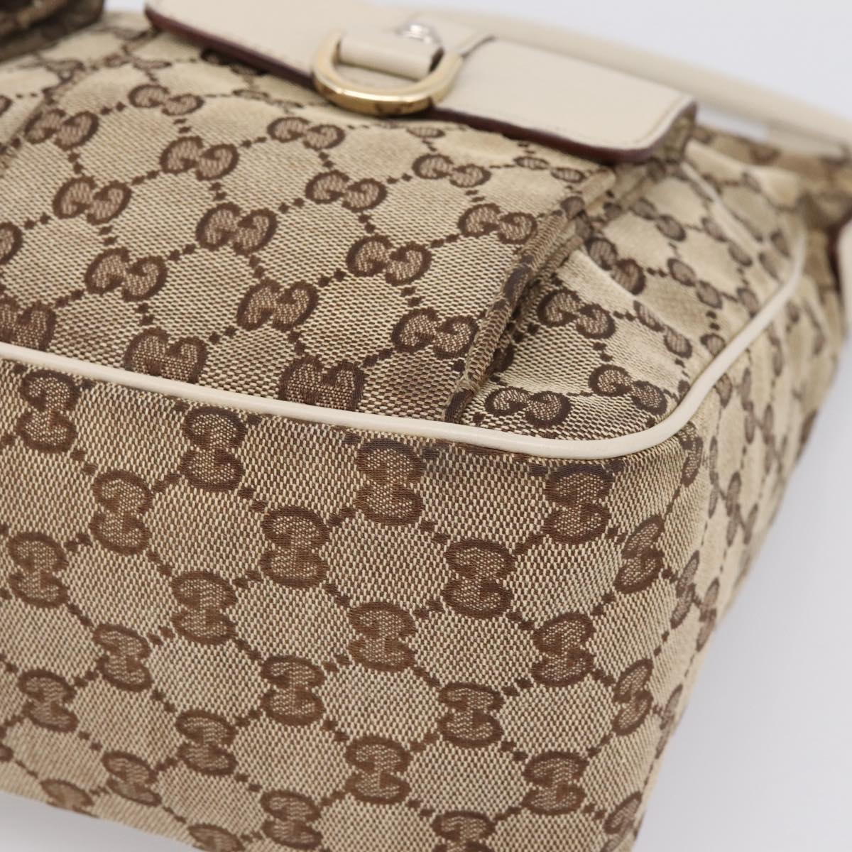 GUCCI GG Canvas Abbey Shoulder Bag Beige Gold Tone 153025 Auth LN025