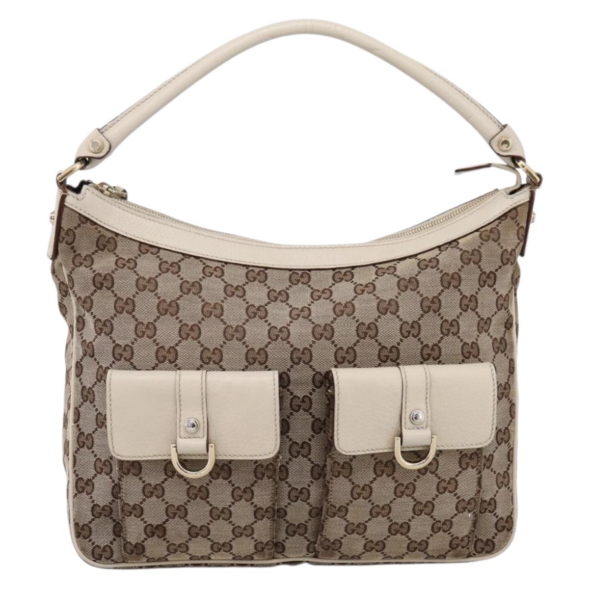 GUCCI GG Canvas Abbey Shoulder Bag Beige Gold Tone 153025 Auth LN025