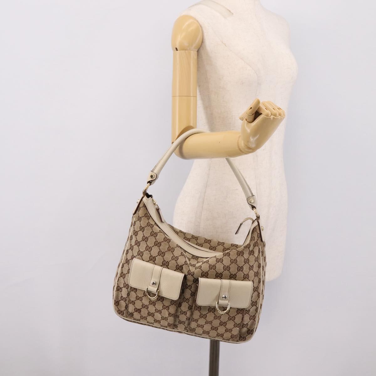 GUCCI GG Canvas Abbey Shoulder Bag Beige Gold Tone 153025 Auth LN025