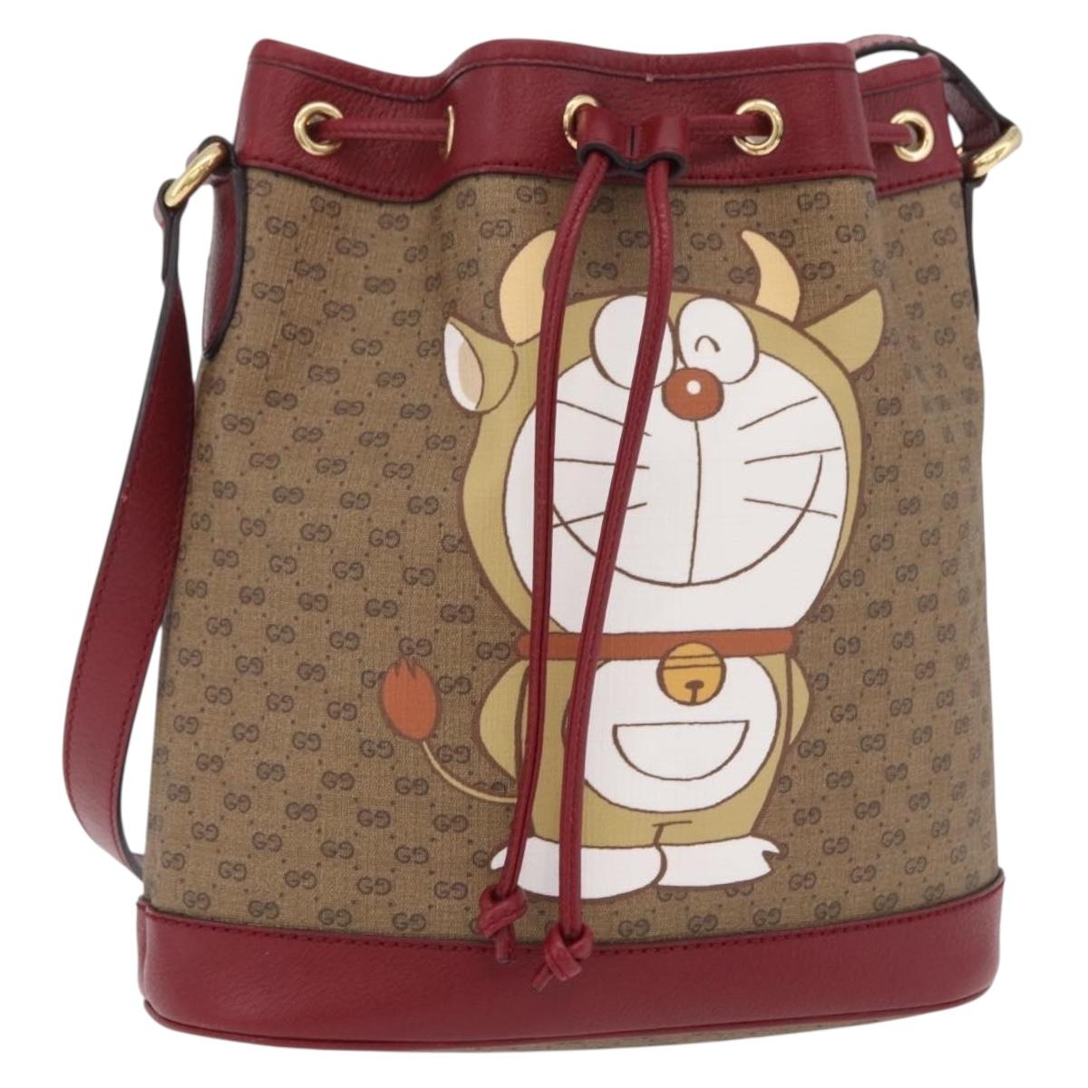 GUCCI Micro GG Doraemon Shoulder Bag PVC Beige Gold Tone 655597 Auth LN026M