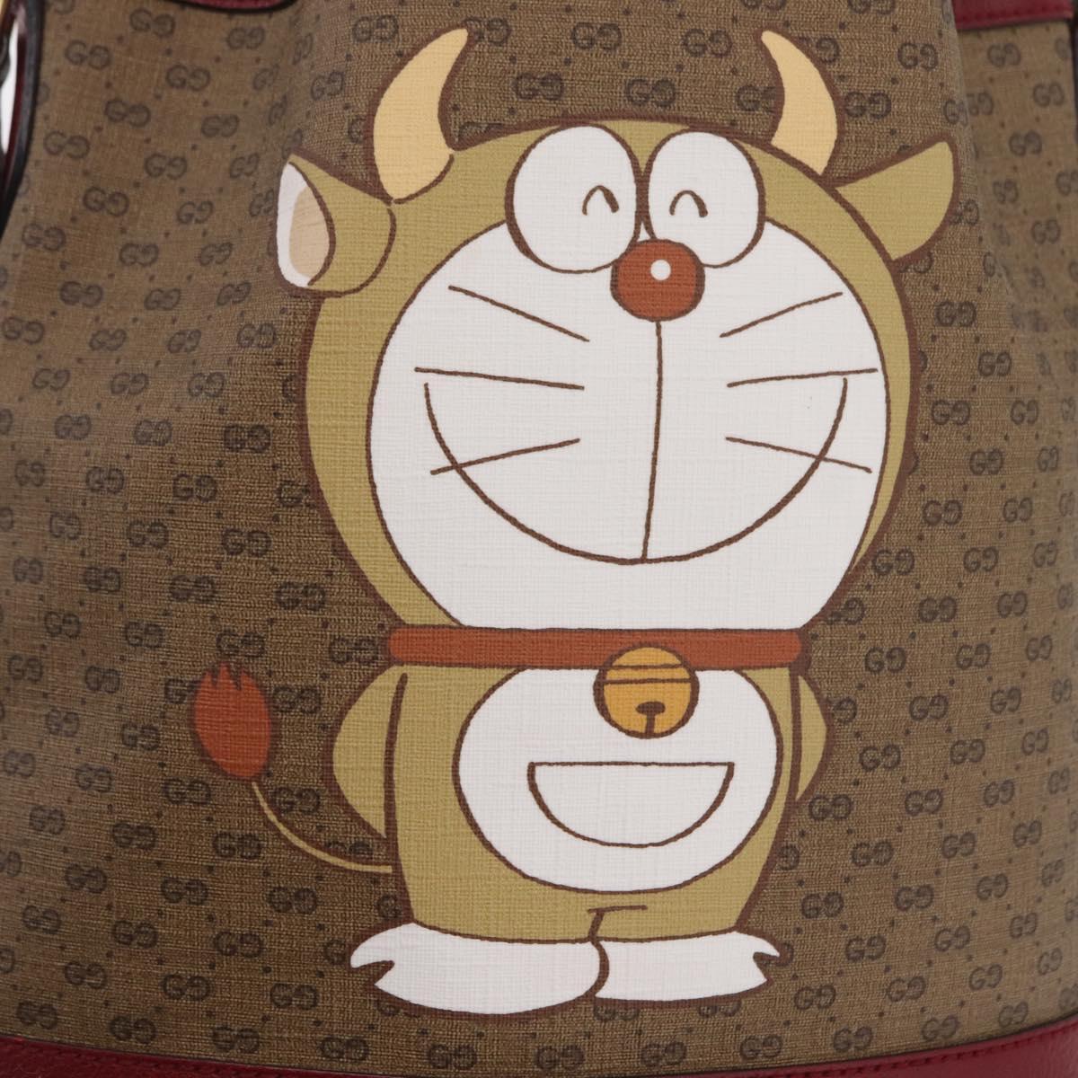 GUCCI Micro GG Doraemon Shoulder Bag PVC Beige Gold Tone 655597 Auth LN026M