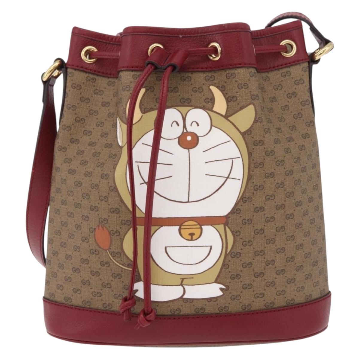 GUCCI Micro GG Doraemon Shoulder Bag PVC Beige Gold Tone 655597 Auth LN026M