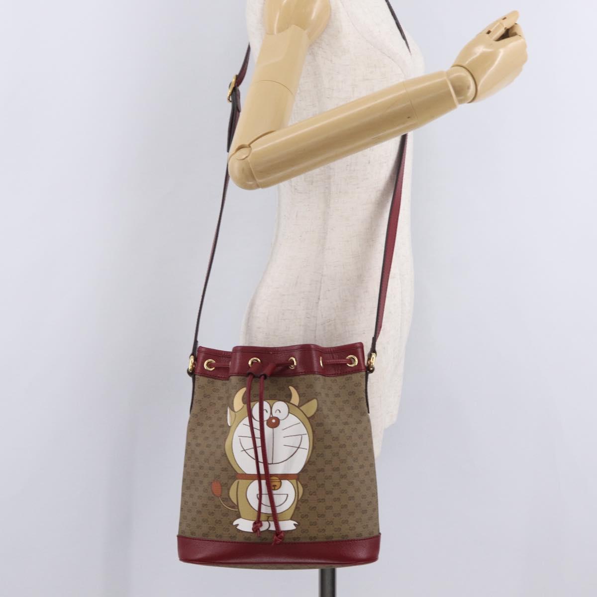 GUCCI Micro GG Doraemon Shoulder Bag PVC Beige Gold Tone 655597 Auth LN026M