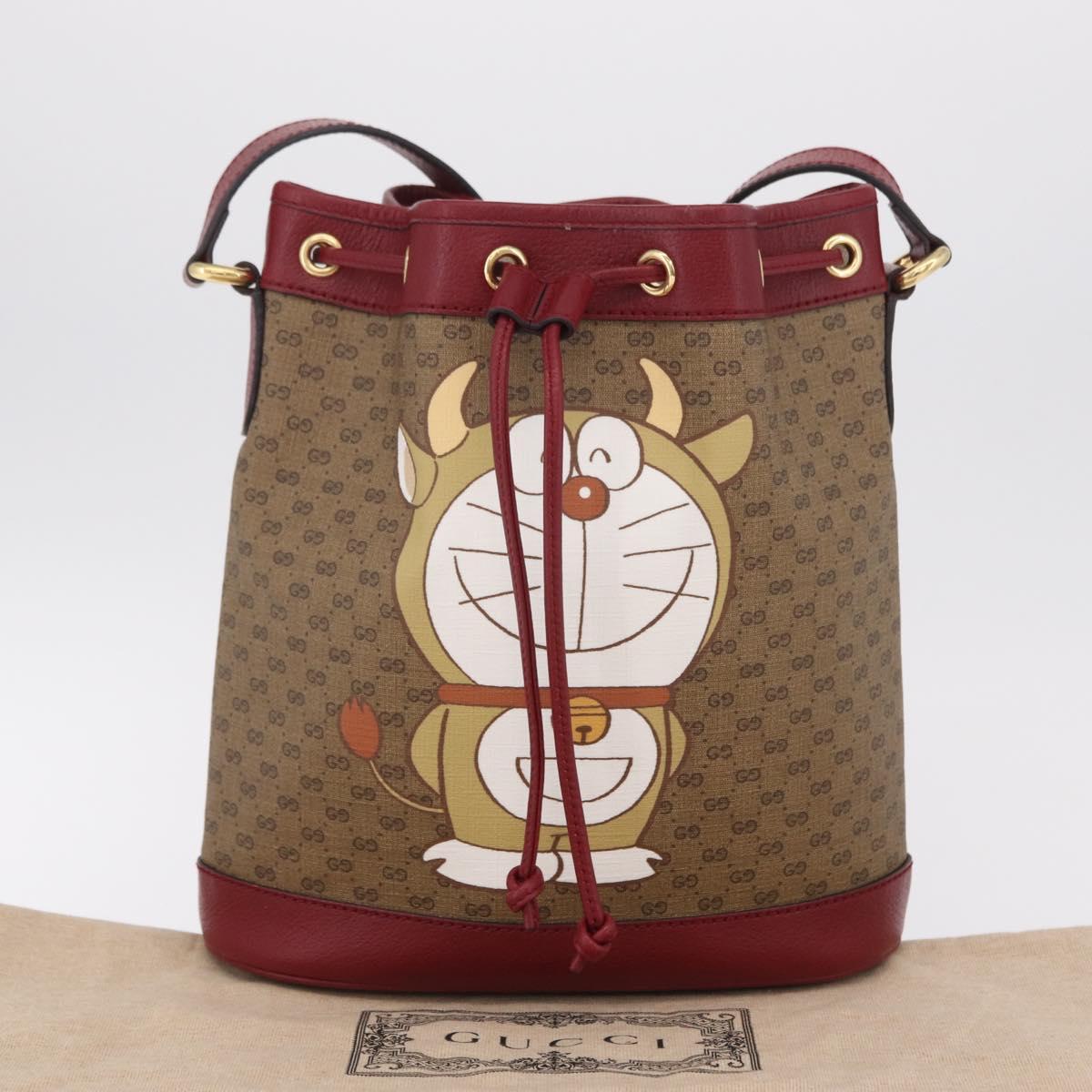 GUCCI Micro GG Doraemon Shoulder Bag PVC Beige Gold Tone 655597 Auth LN026M