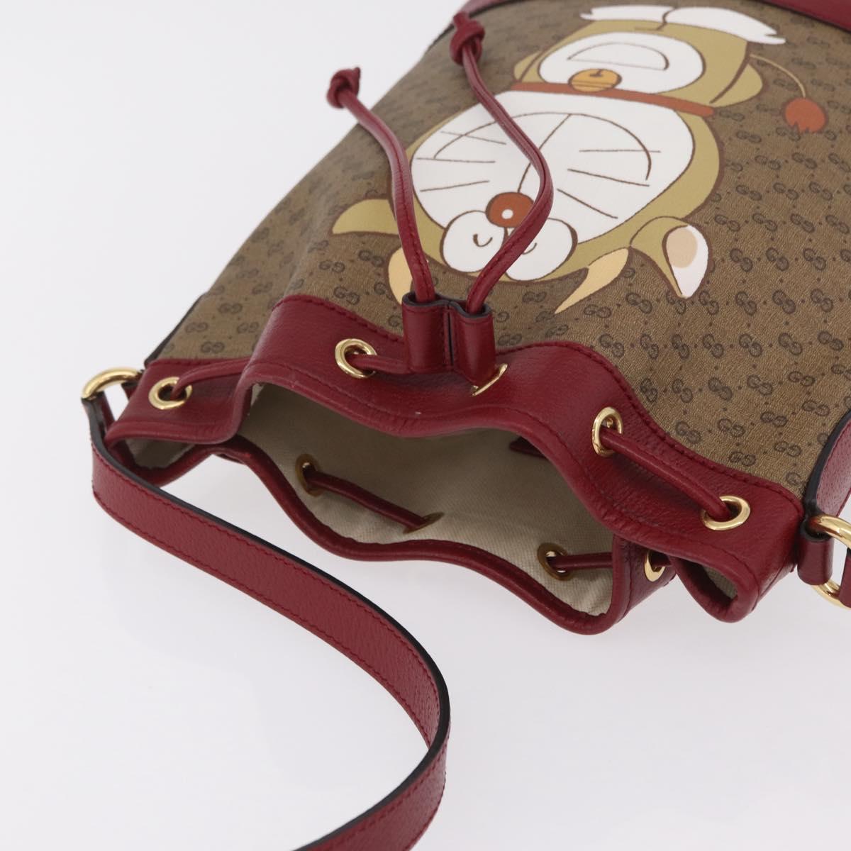 GUCCI Micro GG Doraemon Shoulder Bag PVC Beige Gold Tone 655597 Auth LN026M