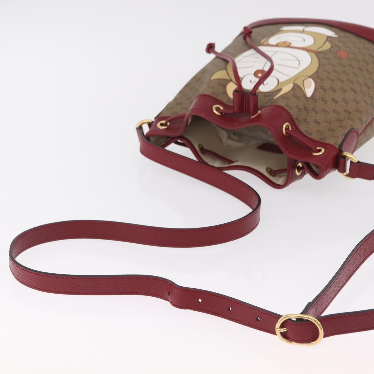 GUCCI Micro GG Doraemon Shoulder Bag PVC Beige Gold Tone 655597 Auth LN026M