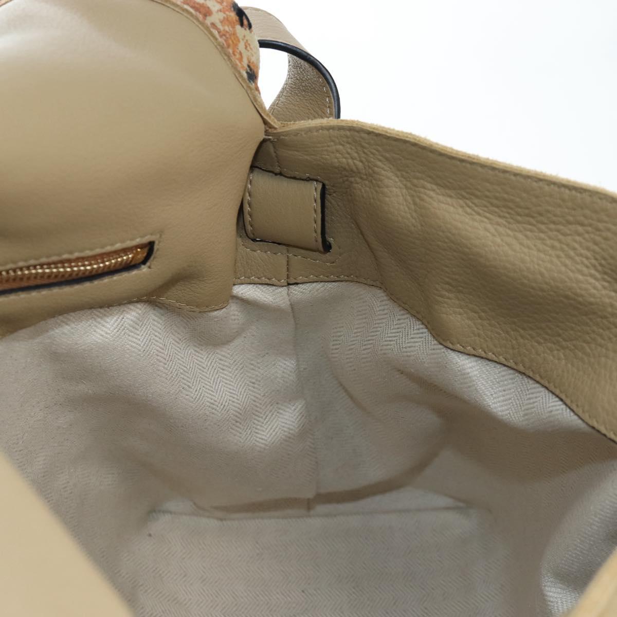 LOEWE Flamenco Shoulder Bag Suede Beige Gold Tone Auth LN031V