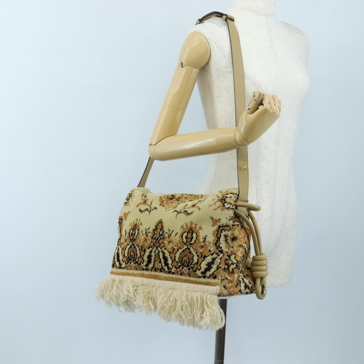 LOEWE Flamenco Shoulder Bag Suede Beige Gold Tone Auth LN031V