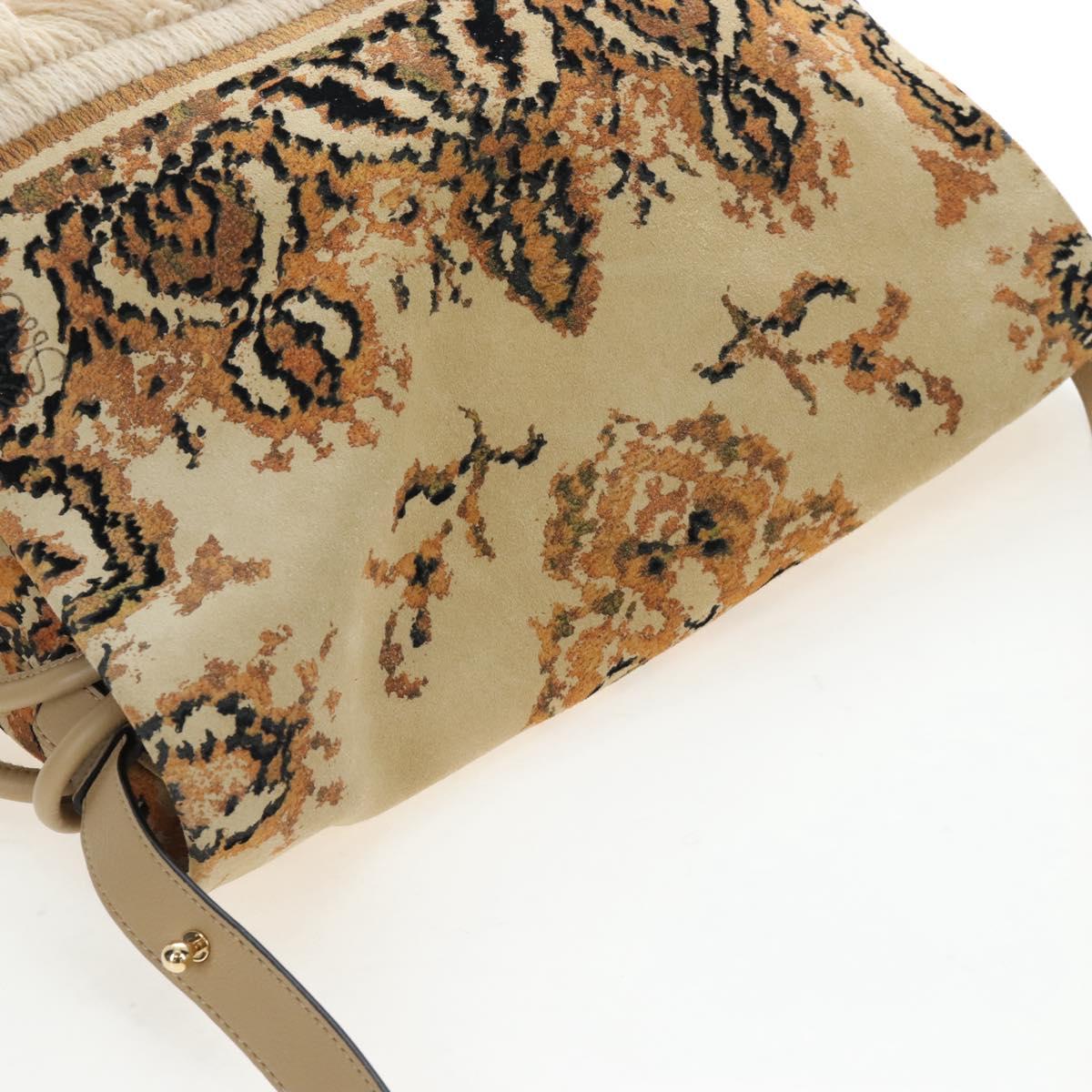LOEWE Flamenco Shoulder Bag Suede Beige Gold Tone Auth LN031V