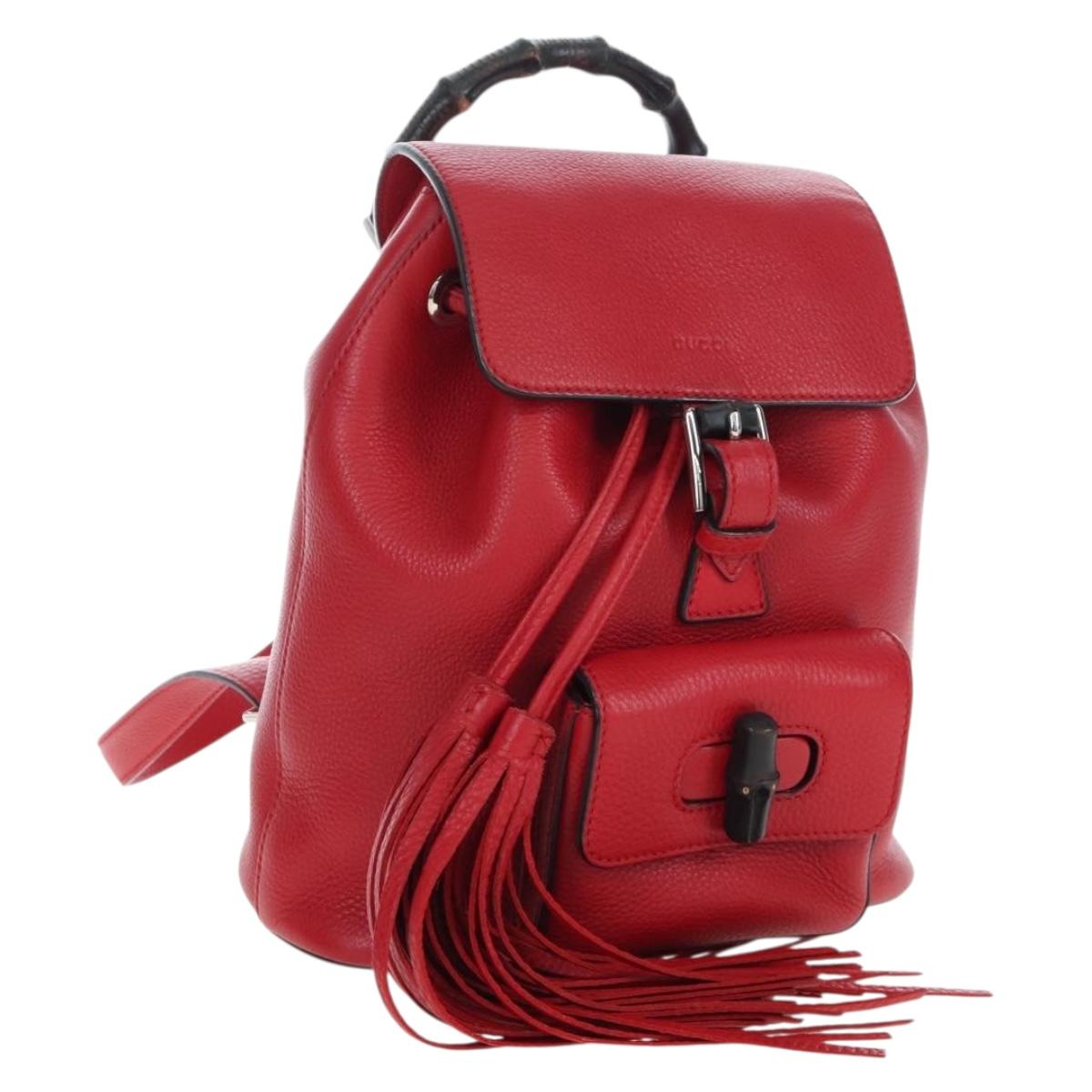 GUCCI Bamboo Backpack Leather Red Silver 387149 Auth LN032V