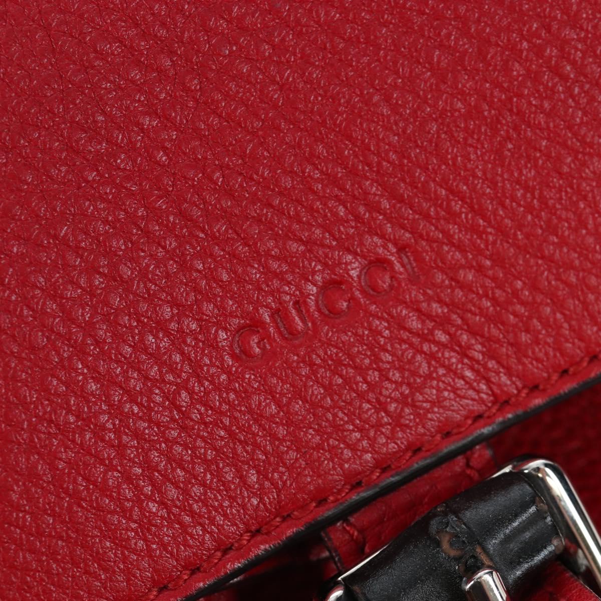 GUCCI Bamboo Backpack Leather Red Silver 387149 Auth LN032V