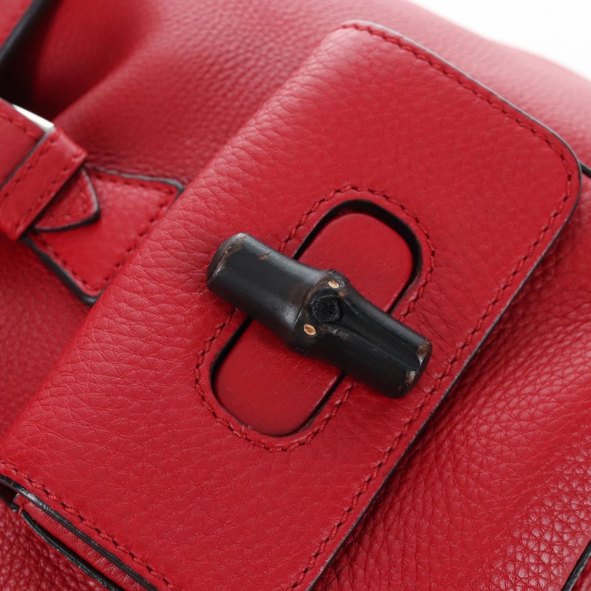 GUCCI Bamboo Backpack Leather Red Silver 387149 Auth LN032V
