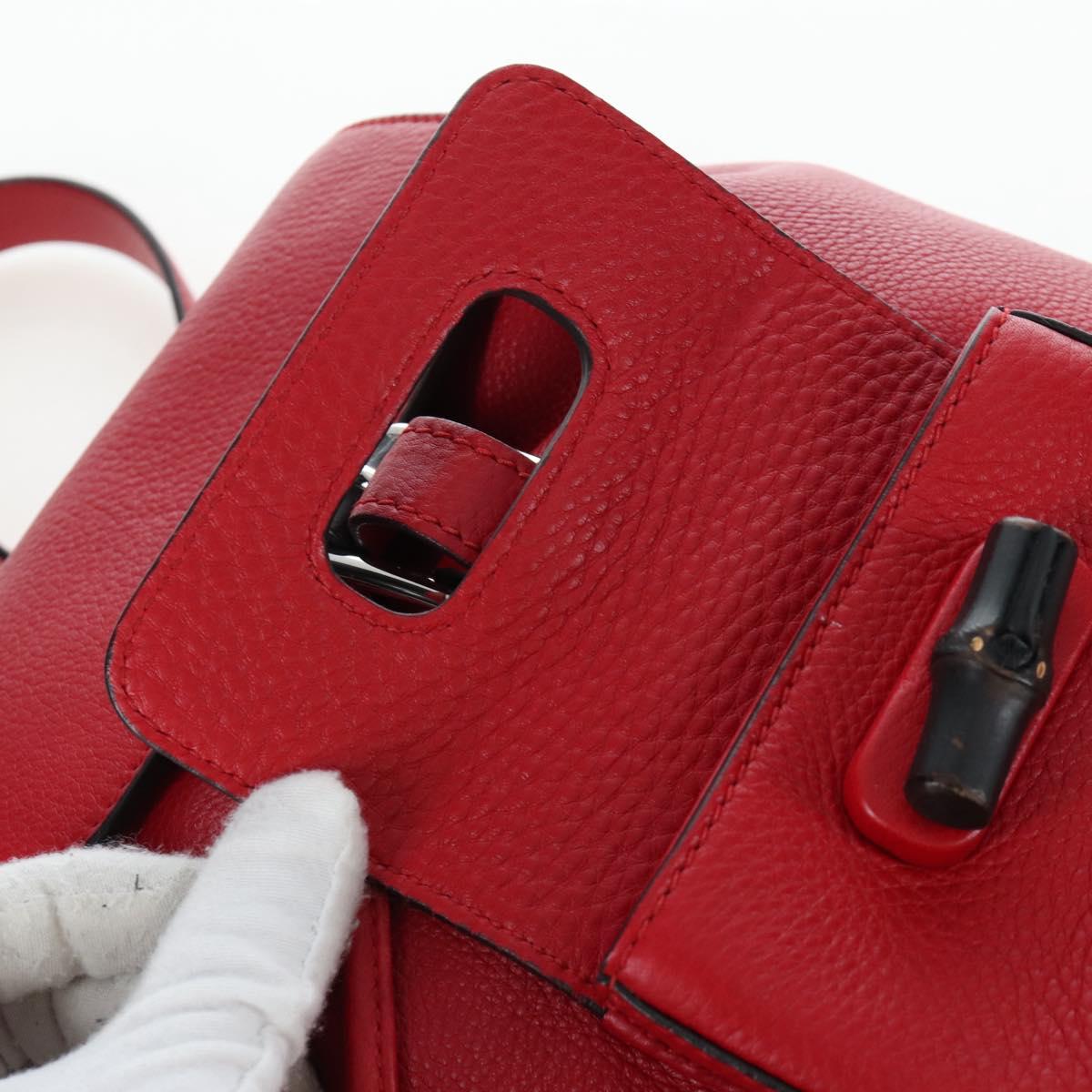 GUCCI Bamboo Backpack Leather Red Silver 387149 Auth LN032V