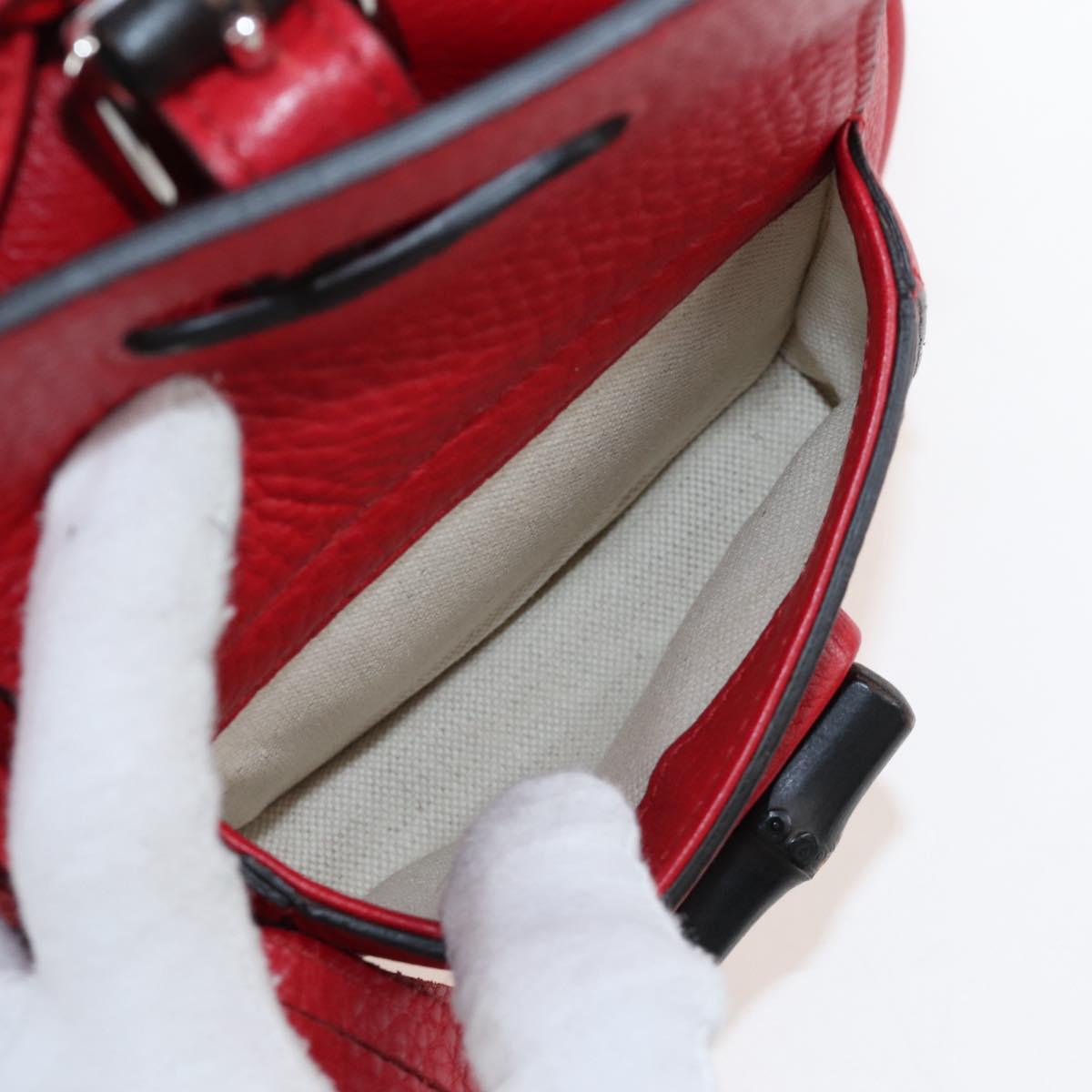GUCCI Bamboo Backpack Leather Red Silver 387149 Auth LN032V