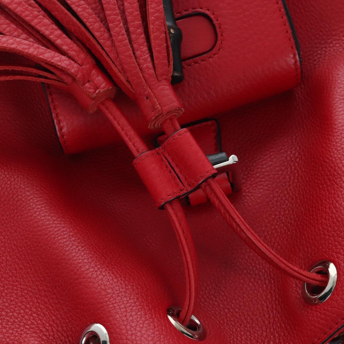 GUCCI Bamboo Backpack Leather Red Silver 387149 Auth LN032V