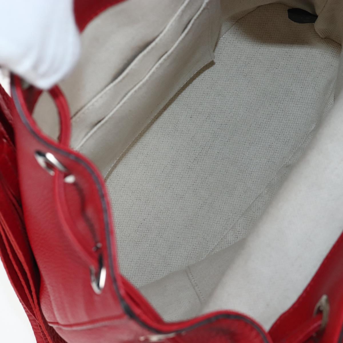 GUCCI Bamboo Backpack Leather Red Silver 387149 Auth LN032V
