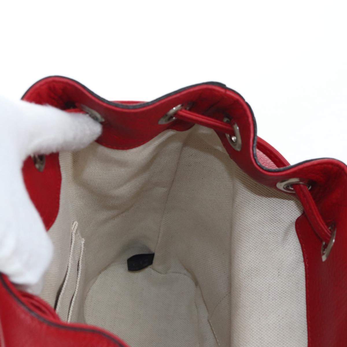 GUCCI Bamboo Backpack Leather Red Silver 387149 Auth LN032V