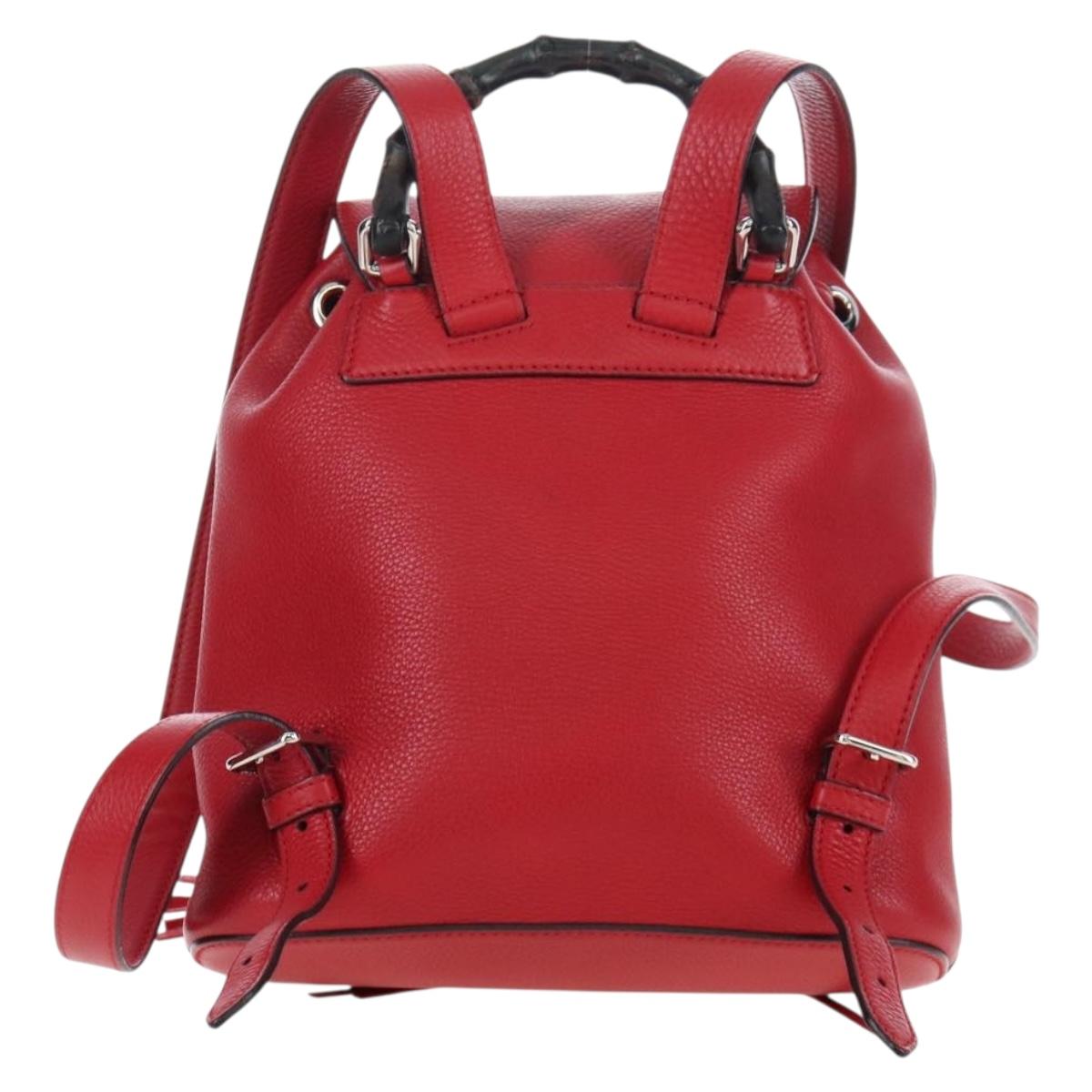 GUCCI Bamboo Backpack Leather Red Silver 387149 Auth LN032V