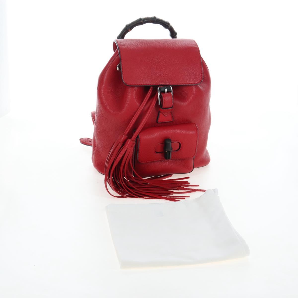 GUCCI Bamboo Backpack Leather Red Silver 387149 Auth LN032V