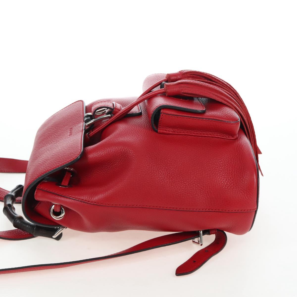GUCCI Bamboo Backpack Leather Red Silver 387149 Auth LN032V