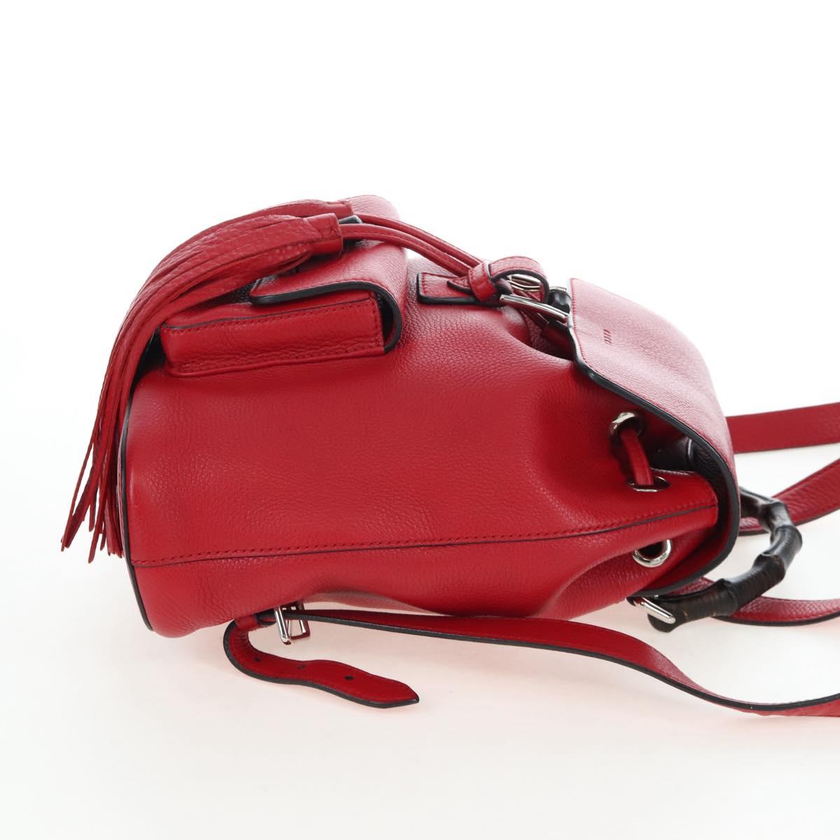 GUCCI Bamboo Backpack Leather Red Silver 387149 Auth LN032V