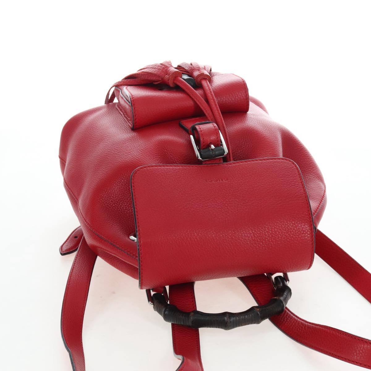 GUCCI Bamboo Backpack Leather Red Silver 387149 Auth LN032V
