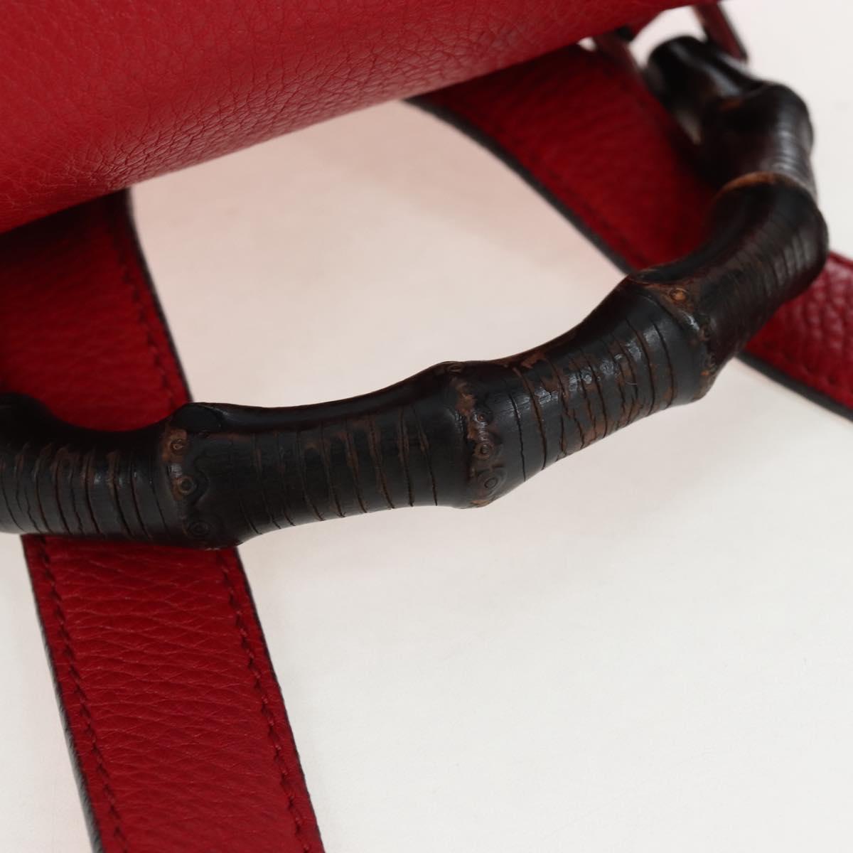GUCCI Bamboo Backpack Leather Red Silver 387149 Auth LN032V