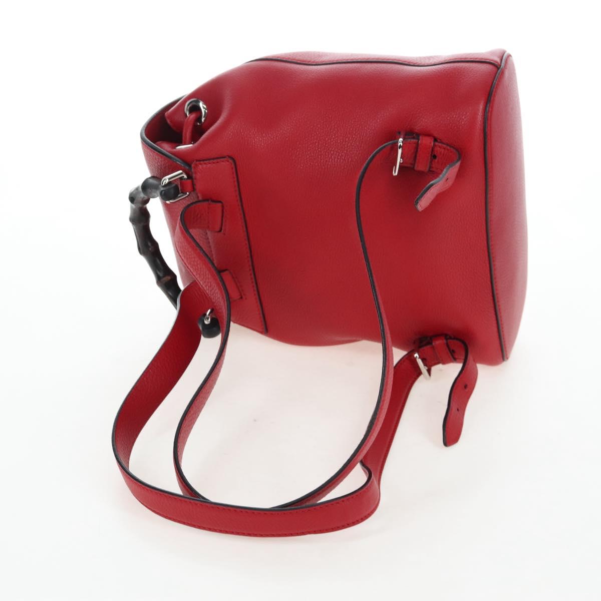 GUCCI Bamboo Backpack Leather Red Silver 387149 Auth LN032V