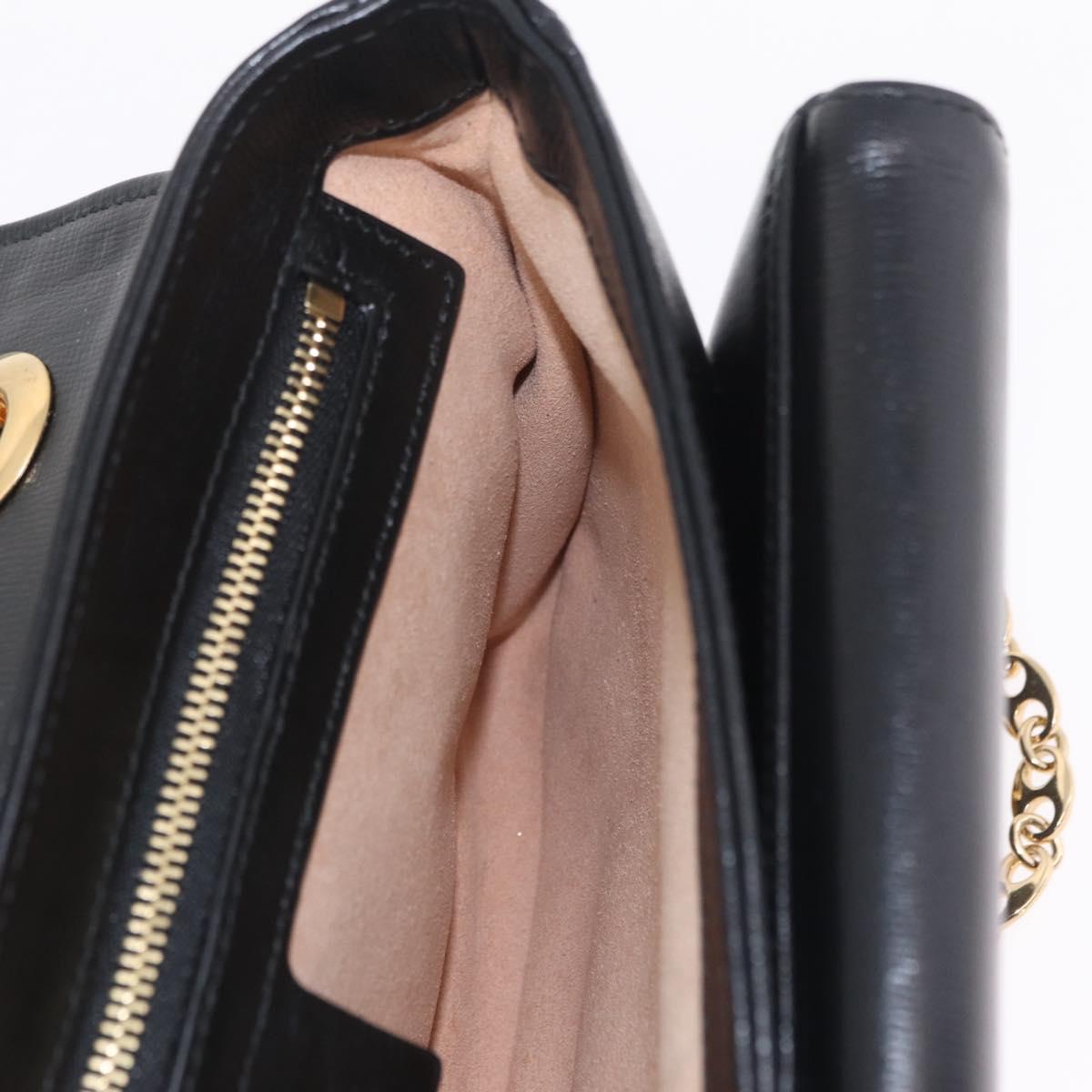 GUCCI Chain Shoulder Bag Leather Black Gold Tone 576421 Auth LN033V