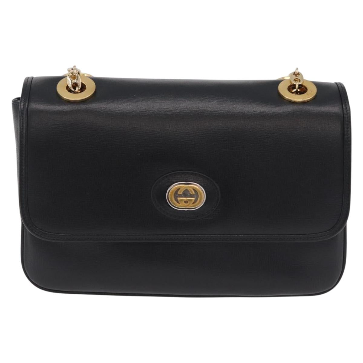 GUCCI Chain Shoulder Bag Leather Black Gold Tone 576421 Auth LN033V