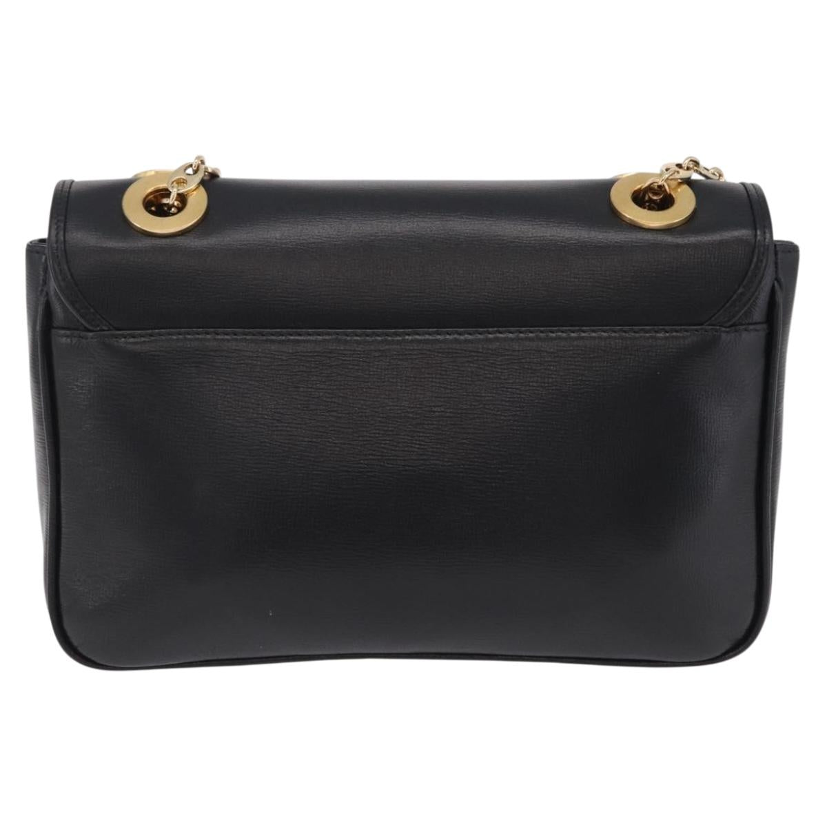 GUCCI Chain Shoulder Bag Leather Black Gold Tone 576421 Auth LN033V