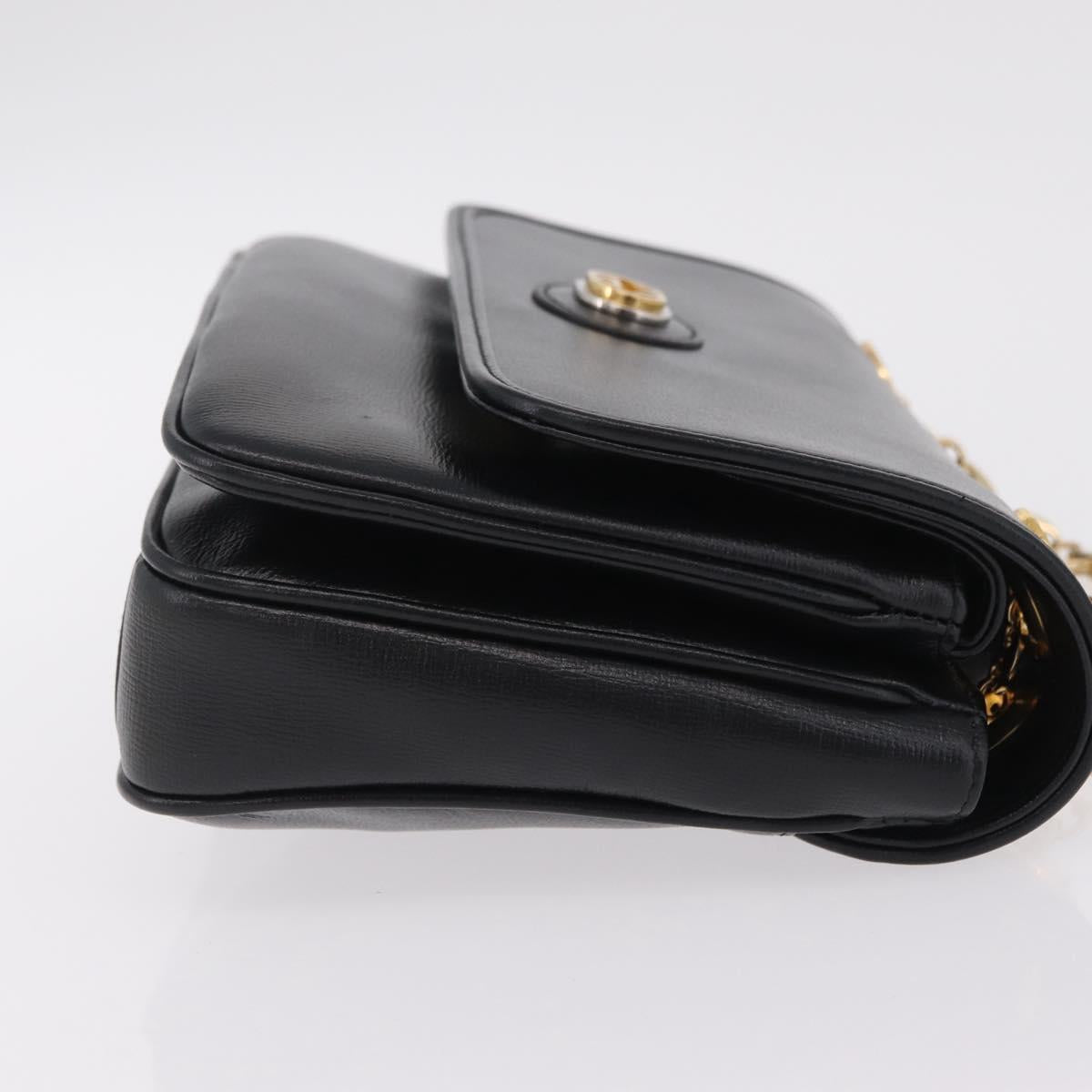 GUCCI Chain Shoulder Bag Leather Black Gold Tone 576421 Auth LN033V
