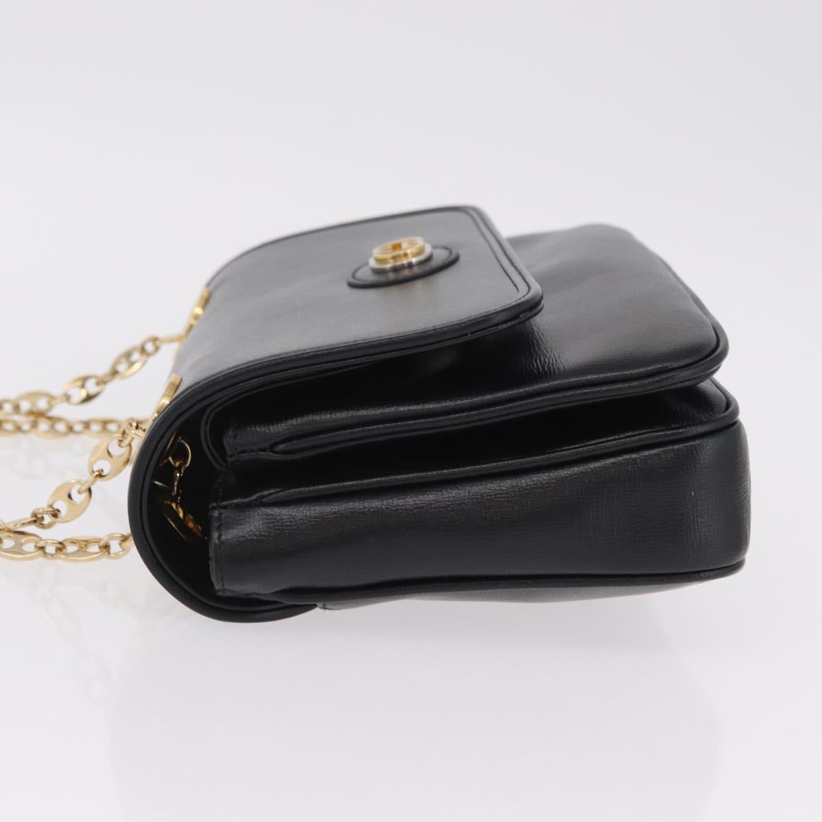 GUCCI Chain Shoulder Bag Leather Black Gold Tone 576421 Auth LN033V