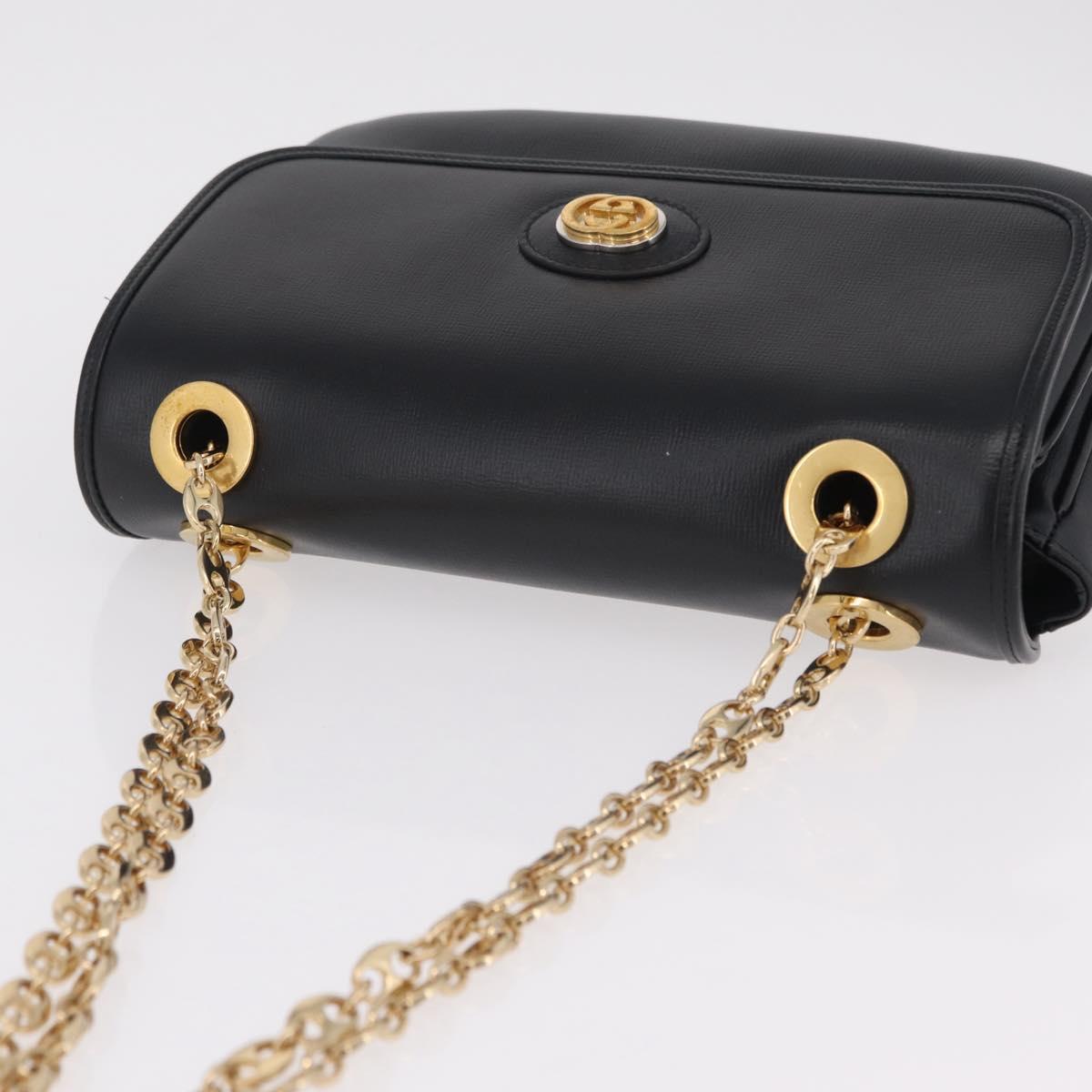 GUCCI Chain Shoulder Bag Leather Black Gold Tone 576421 Auth LN033V