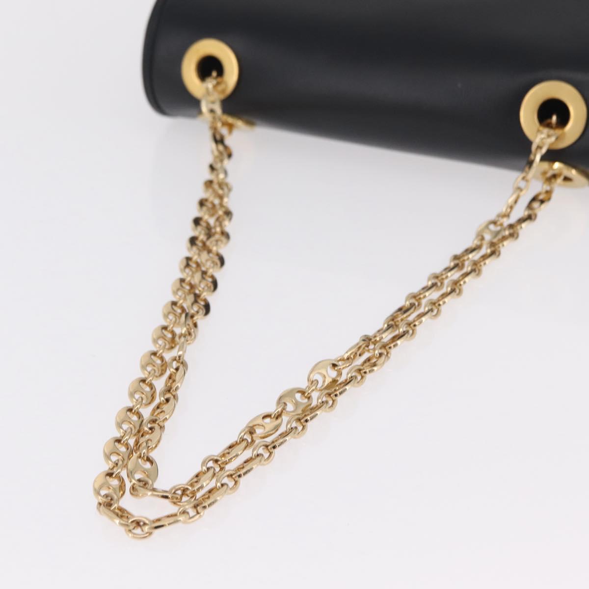 GUCCI Chain Shoulder Bag Leather Black Gold Tone 576421 Auth LN033V