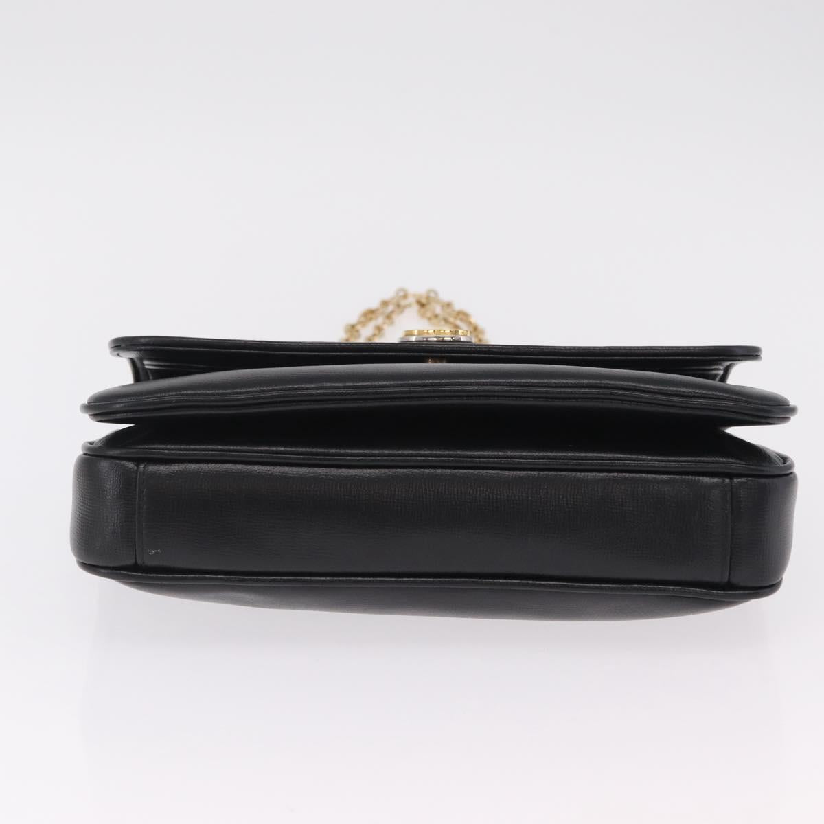 GUCCI Chain Shoulder Bag Leather Black Gold Tone 576421 Auth LN033V