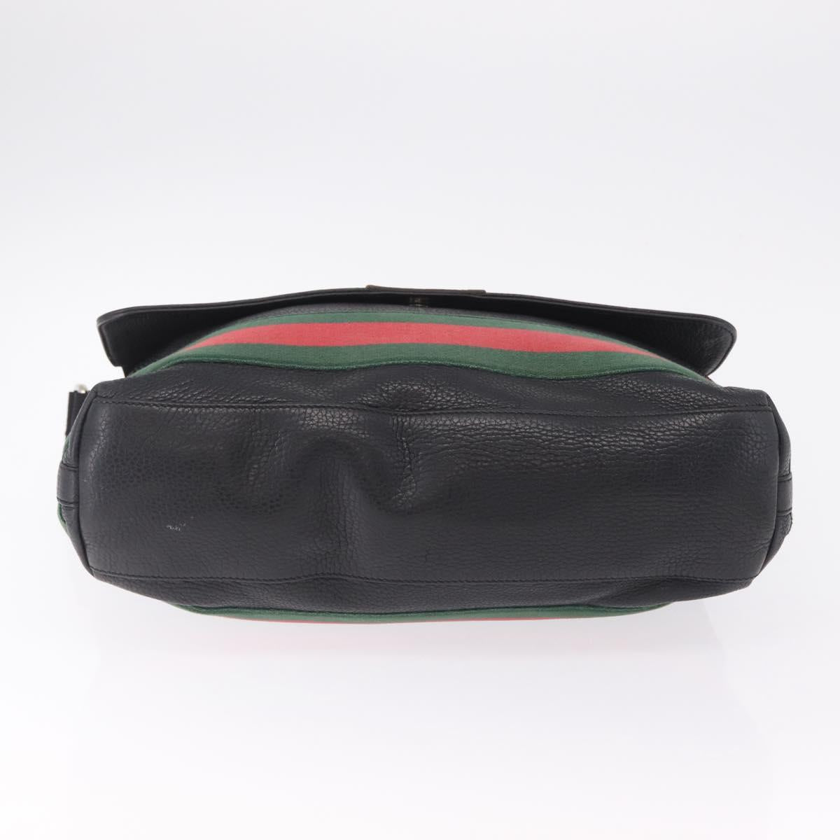 GUCCI Web Sherry Line Shoulder Bag Leather Black 281421 Auth LN034