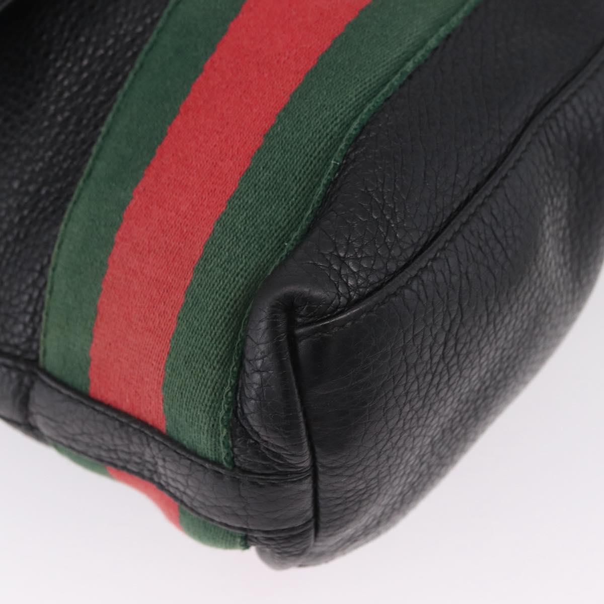 GUCCI Web Sherry Line Shoulder Bag Leather Black 281421 Auth LN034