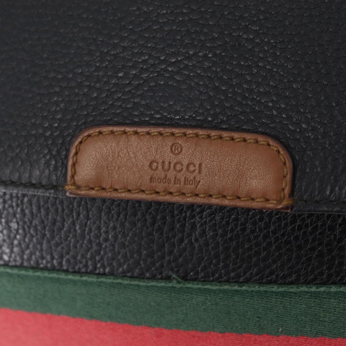 GUCCI Web Sherry Line Shoulder Bag Leather Black 281421 Auth LN034