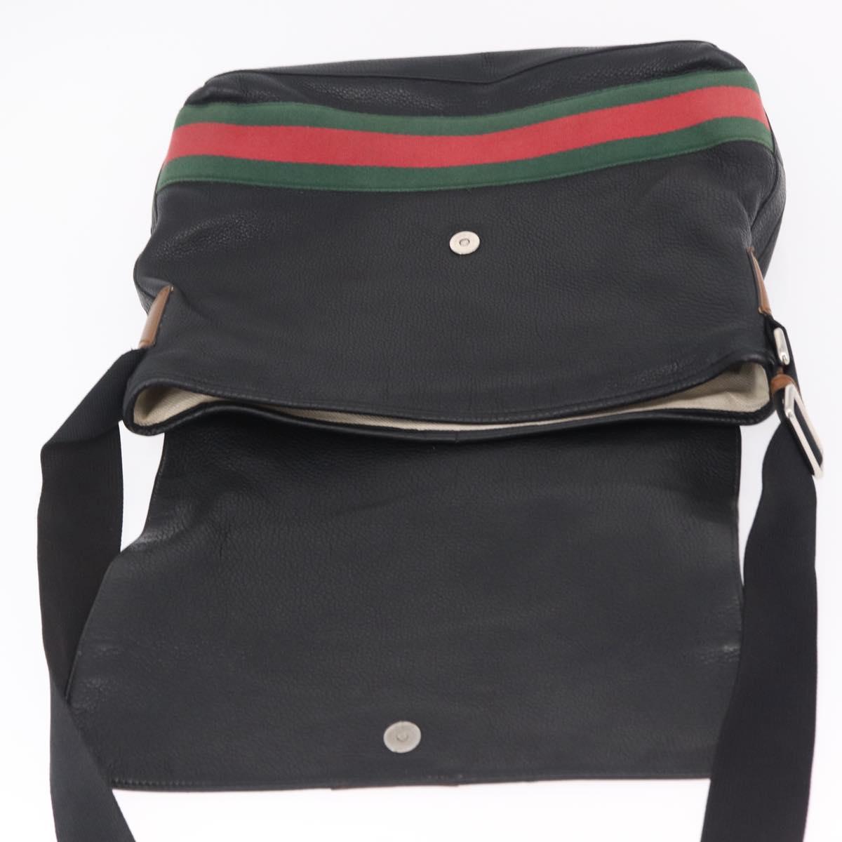 GUCCI Web Sherry Line Shoulder Bag Leather Black 281421 Auth LN034