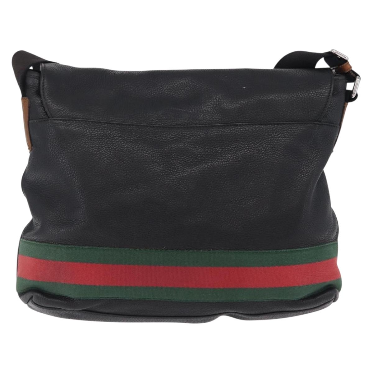 GUCCI Web Sherry Line Shoulder Bag Leather Black 281421 Auth LN034