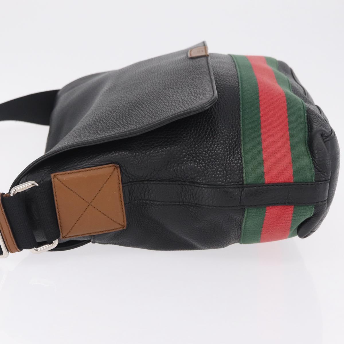 GUCCI Web Sherry Line Shoulder Bag Leather Black 281421 Auth LN034