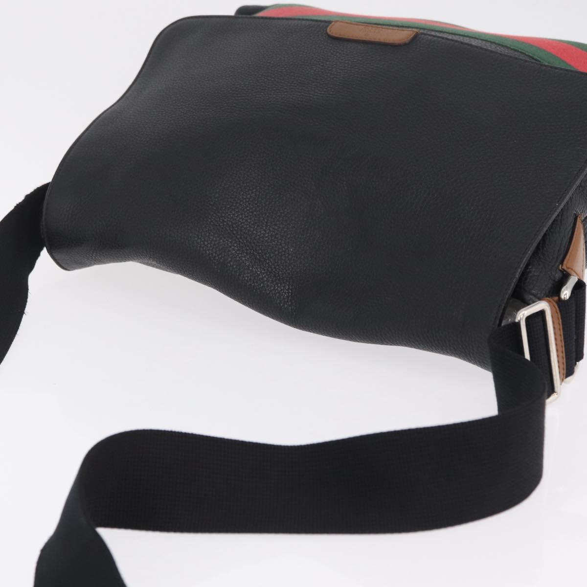 GUCCI Web Sherry Line Shoulder Bag Leather Black 281421 Auth LN034