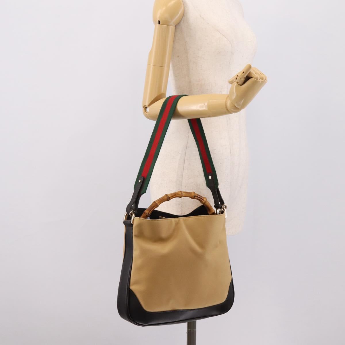 GUCCI Bamboo Web Sherry Line Shoulder Bag Canvas 2way Beige 001 4095 Auth LN044