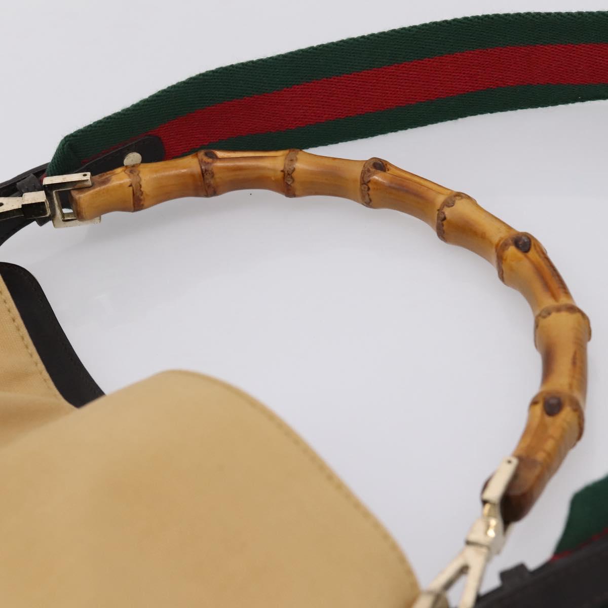 GUCCI Bamboo Web Sherry Line Shoulder Bag Canvas 2way Beige 001 4095 Auth LN044