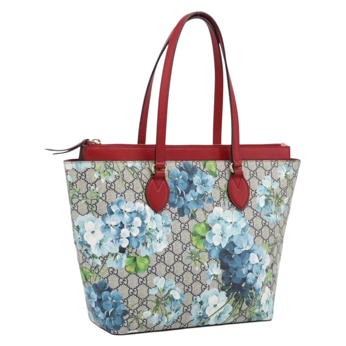 GUCCI GG Supreme Blooms Tote Bag PVC Navy Gold Tone 415721 Auth LN048V