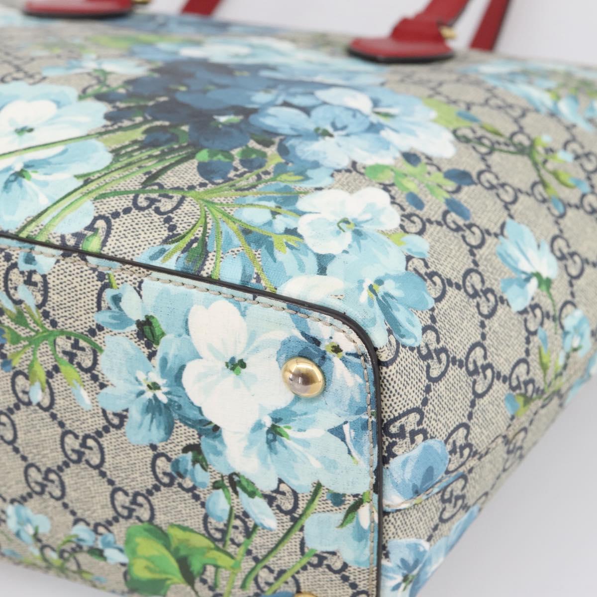 GUCCI GG Supreme Blooms Tote Bag PVC Navy Gold Tone 415721 Auth LN048V