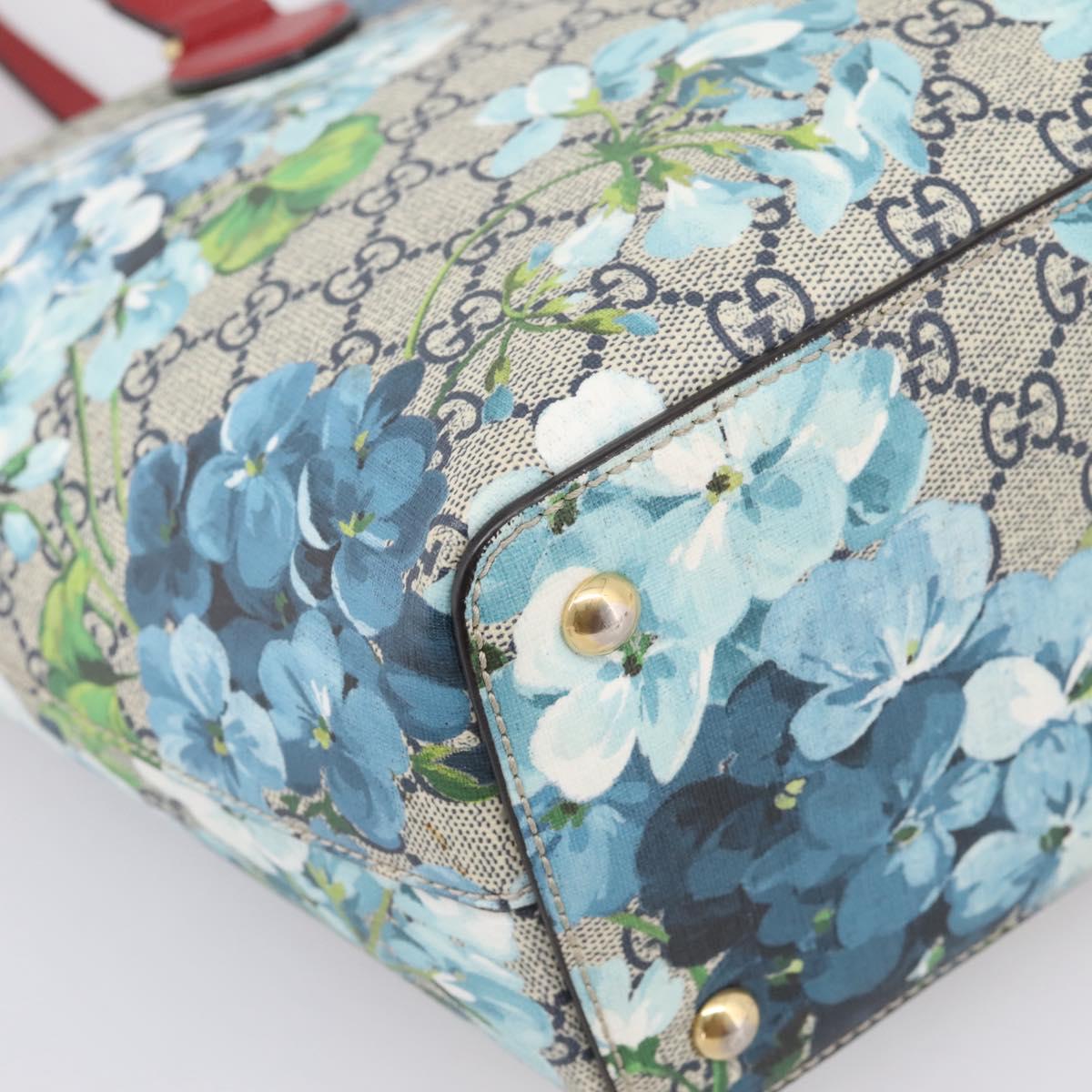 GUCCI GG Supreme Blooms Tote Bag PVC Navy Gold Tone 415721 Auth LN048V